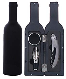 MisFox Set Apribottiglie Vino, Cofanetto di Accessori per Vino a Forma di Bottiglia, Acciaio Inox, 7 x 7 x 33 cm