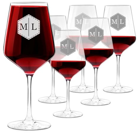 Maverton Verres à Vin en Cristal pour l’homme, Set de 6 Verres XL | Verre Personnalisé à Vin Rouge et Blanc, Cadeau d’anniversaire pour amateur de spiritueux, Géométrique