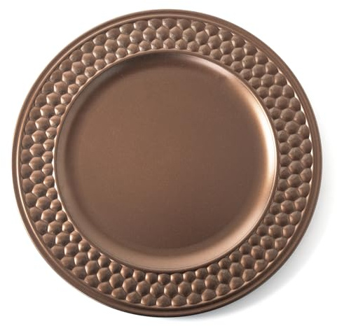 Rammento 4-Pack 33cm Large Beaded-Edge Plastic Copper Charger Plates | Reusable Christmas Plate Dinner Set for 4, Festive Placemats | Plastic Plates for Party, Dining Table Protector Accessories