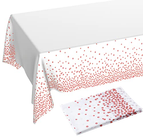 Duocute 2 Piezas Mantel Fiesta Oro Rosa y Blanco para Mesa Rectangular Cubierta de Mesa Impermeable con Puntos de Oro Rosa para Cumpleaños, Despedidas de Soltera, Bodas, Navidad, Picnic, 137 X 274 cm