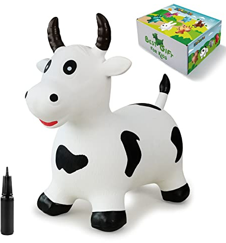 Cheval sauteur gonflable avec pompe à main, jouet en caoutchouc pour enfants (blanc)