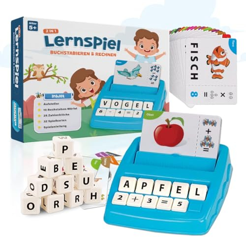 Buchstaben Lernspiel ABC Montessori Lernen ab 4 5 6 Jahre Vorschule Zahlen Rechnen Schulanfänger 1 Klasse Geschenk für Vorschulkind Lernspielzeug Einschulung (Türkis)
