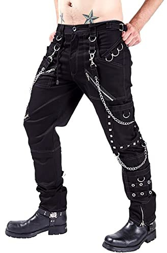 Elonglin Pantaloni Techwear da uomo in cotone vintage Hip Hop pantaloni cargo larghi Streetwear pantaloni punk con catene multi-tasche, Nero , L