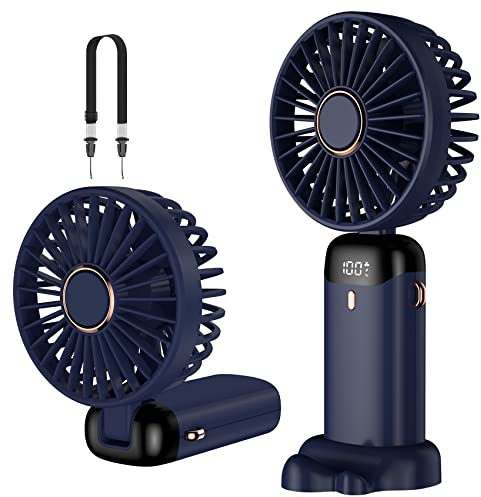 Rafada Mini Portable USB Rechargeable Fan, 5 Speeds with Lanyard and Base, Built-in 4200mAh Battery, Foldable for Office, Outdoor, Home, School