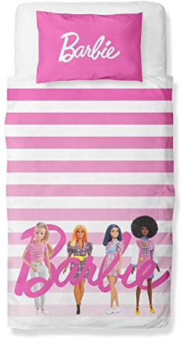 Barbie Set copripiumino singolo per bambini, reversibile, double-face, con federa coordinata, in policotone