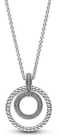 PANDORA Signature Pavé & Perlen Anhänger & Halskette in der Farbe Silber aus Sterling-Silber mit Cubic Zirkonia - Größe: 50 cm, 392308C01-50