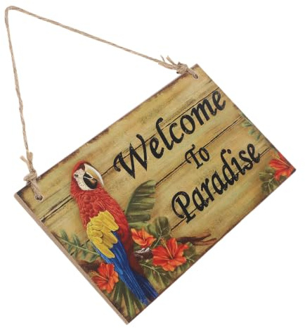 PRETYZOOM Panneau Suspendu Plage Été Décoration Murale Hawaïenne Panneau Décoratif Bois Ornement De Fête Tropicale Bienvenue Invités Jardin Paradis