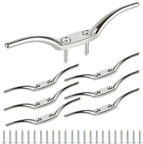 APACALI 6 Inch Metal Rope Cleats Boat Cleat Boat Flagpole Cleat Hook, 6 PCS Boat Deck Dock Cleats with 12 Mounting Screws for Fixed Rope or Home Decor (Blinds Hook Curtains Sun Shade Ropes)