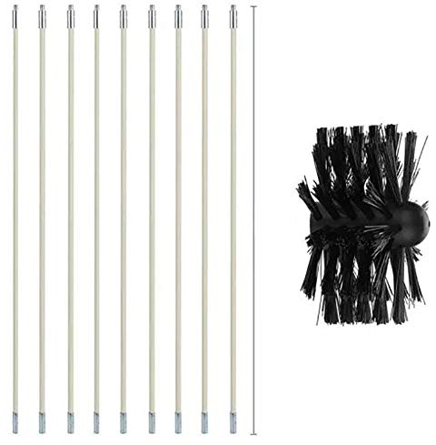 7pcs/10pcs Chimney Cleaning Brush Kit,Flexible Duct Vent Cleaning Set,Nylon Chimney Sweeping Brush Kit Include 6/9 Rods & 1 Brush Head for Drill Fireplace Sewage Pipe Wood Burner Stove (9x pole)