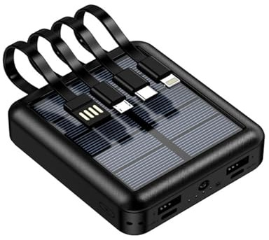 Solar Power Bank, Tragbares Ladegerät Solar Phone Power Bank 20000 MAh Zum Wandern, Reisen, Zwei Lademethoden, USB, USB C, Micro-USB-Anschluss (Schwarz)