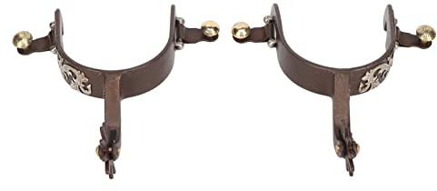 Qcwwy Lot de 2 éperons Western Cowboy, Sangle D'éperon Vintage Bronze en Acier à Faible Teneur en Carbone Accessoires D'équitation Faits à la Main en Cuir Véritable éperon équestre avec