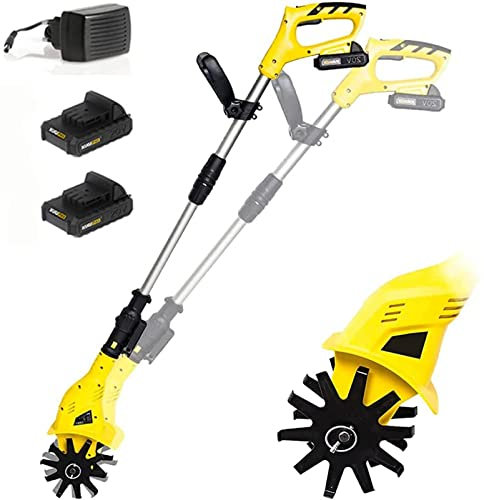 Kabelloser tragbarer Rotavator, 20-V-Hand-Bodenkultivatoren, kabelloser Teleskop-Motorgrubber mit 2 wiederaufladbaren Batterien und Ladegerät, für Gärten, Gemüsebeete, Gewächshäuse
