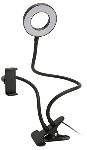 Anneau Lumineux pour Appareil Photo à LED 10 Niveaux de luminosité 3 Couleurs de Lumière 24 Puces de Lampe 12W Selfie Ring Light avec Support de Téléphone pour la Photographie (Le Noir)