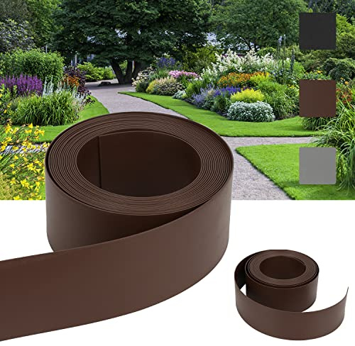 Ansobea en Plastique de Bord de pelouse Facile à Traiter, Ruban adhésif en Plastique, résistant aux UV et aux intempéries, Bord de Tonte de pelouse pour Parterre de Fleurs 10m x 12.5cm (LxH), Marron