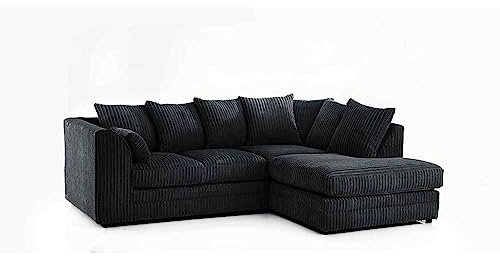 Hannah Jumbo Cord fabric Sofa (Black, Right Hand facing Corner)