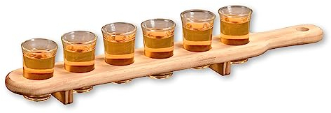 Kesper 68281 Schnapsglasträger aus Pappelholz, mit 6 Gläsern 45 x 6,5 cm