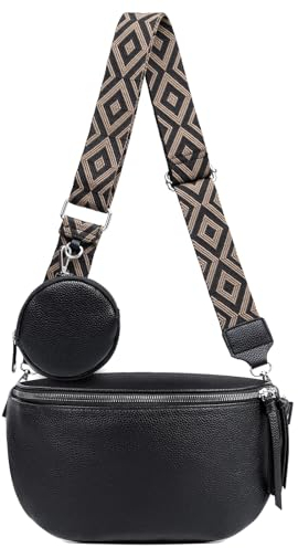 ER.Roulour Bauchtasche für Damen Herren stylisch Gürteltasche Hüfttasche mit Breiter Gurt und MüNze Crossbody Bag (Schwarz)