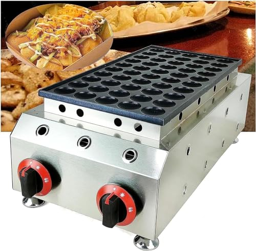 50 Holes LPG Gas Nonstick Waffle Maker, Mini Dutch Pancake Baker Maker Iron Machine Takoyaki Grill Pan Octopus Ball Muffin Making Machine for Home Or Commercial Use