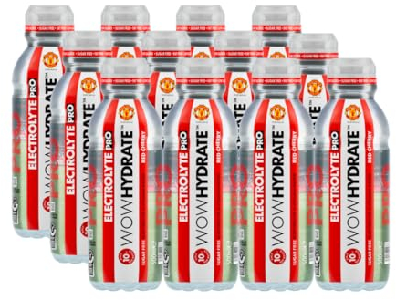 WOW HYDRATE Electrolyte Pro Water, Sports Water with Essential Vitamins for Improved Energy Levels, Low Calorie, Sugar Free & Fat Free, Maximise Hydration, 12 x 500ml (12 x 500ml, Red Cherry)