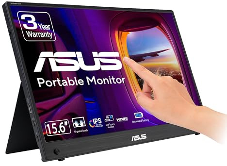 ASUS ZenScreen Touch 16” USB-C Portable Monitor (MB16AMTR) - Full HD, IPS, Built-in Battery, Kickstand, Tripod Socket, Eye Care, Compatible with Laptops, Smartphones and Game Consoles, 3 yr Warranty