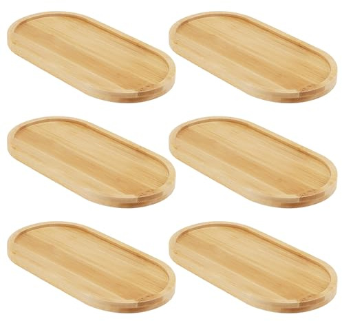 MUNGHOK 6 Stück Bambus Tablett Klein Oval, 17x9cm Holz Servierplatte Bambus Tablett Deko, Tassenuntersetzer Holz, Ovale Holztablett für Tee Untersetzer Kuchen Schmuck
