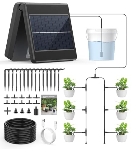 Solaire Système d'irrigation Automatique, IP67 Système d'irrigation Automatique pour Plantes de Jardin avec Minuteur LCD Programmable, Solaire Arrosage Automatique DIY idéal comme pour intérieur