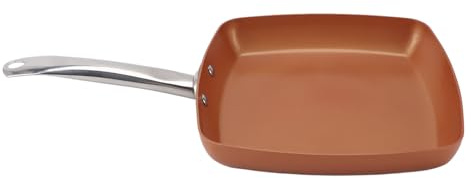 Xiuganpo Poêle à Griller Carrée de 24 Cm, Poêle à Frire Antiadhésive en Aluminium et Cuivre avec Poignée, Poêle à œufs, Poêle à Omelette pour Cuisinières à Gaz, Cuisinières à Induction,