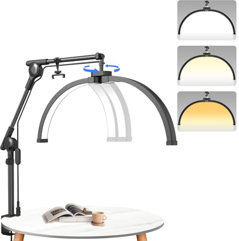 SMOCTAR LED Wimpern Lampe, 22 inch Halbmond Lampe mit Telefonständer, 3000-6500k Wimpernlicht für Wimpernverlängerungen, Beauty Lichter für Make-up, Nägel, Gesichtsbehandlung und Tätowierung