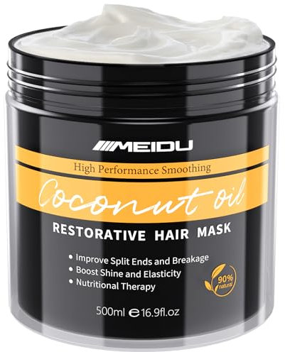 Hair Mask for Dry Damaged Hair, Deep Conditioning for Coloured Hair, Keratin Hair Coconut Oil Restorative Hair Masks for Women with Curly Hair 500ML