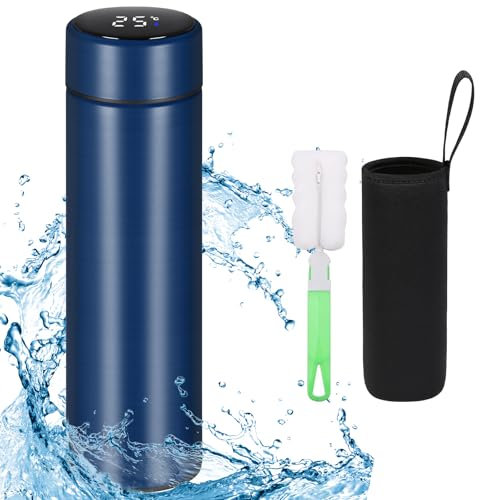 Flintronic 500ML Bottiglia Acqua, Borraccia Termica con LED Temperatura Coperchio, Termos Caffè in Acciaio Inossidabile, Tazza Intelligente Temperatura per Mantenere Caldo/Freddo per Scuola, Ufficio
