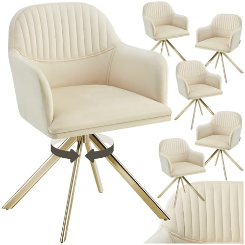 tectake® Lot de 6 Chaises pivotantes de Salle à Manger Moderne Fauteuil Salon Velours Chaise Rembourrée Confortable Chaise Design Meuble Salon pour Salle à Manger, Coiffeuse, Chambre, Cuisine