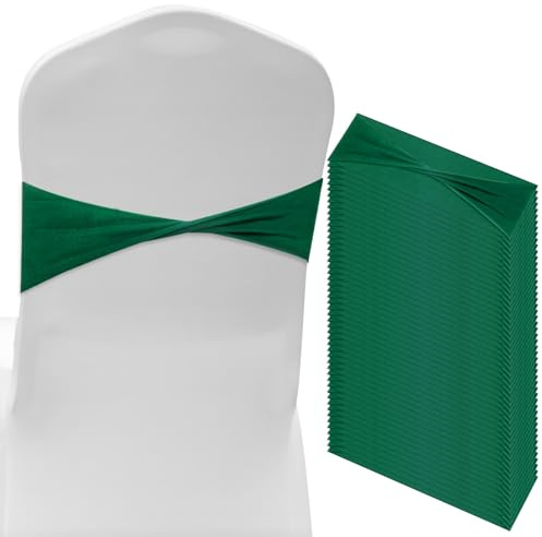M METERXITY 50-Pack de Fajas de Silla de Spandex, Bandas de Silla Deslizantes Fajas Elásticas para Cubierta de Silla Lazos de Silla para Decoración de Eventos de Boda [Verde Hierba]