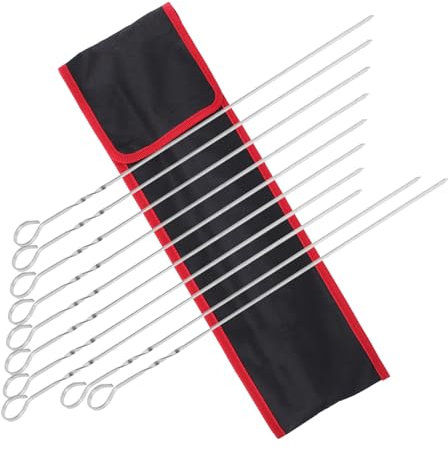 Happyyami 12piezas Brochetas De Inoxidable Planas Reutilizables Para Barbacoa Para Pollo Camarones y Verduras Incluye Bolsa De Almacenamiento