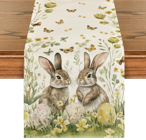 Artoid Mode Kaninchen Blumen Ostereier Ostern Tischläufer, Frühling Küche Tisch Dekoration Drinnen Urlaub Party Dekor 40x180 cm