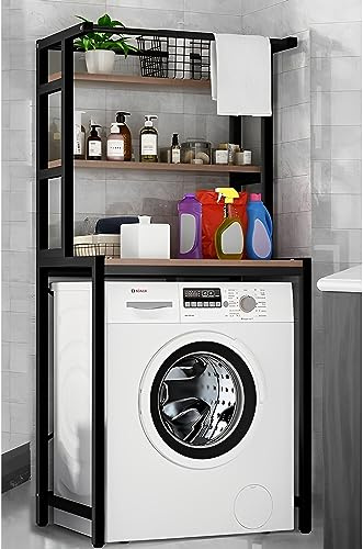 3-Tier Laundry Room Shelf, Above Washing Machine Shelf, Shelves Above Toilet with Hanging Rod, Over The Washer and Dryer Storage Shelf, Bathroom Organization Space Saving Shelving Units (White)