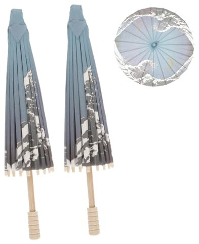 ANDRESLAD 2pcs 30cm Japanese Paper Umbrella Classical Festival Decor Small Delicate Holiday Photography Prop Blue Moon