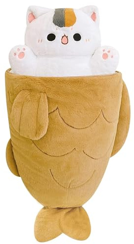 shownicer Plüschtier Katze Kuscheltier Kätzchen Fisch 2 in 1 Stofftier Kawaii Katze Plüsch Kissen Spielzeug Wurfkissen Geschenk für Kinder Mädchen 3+ Jahre (40 cm)