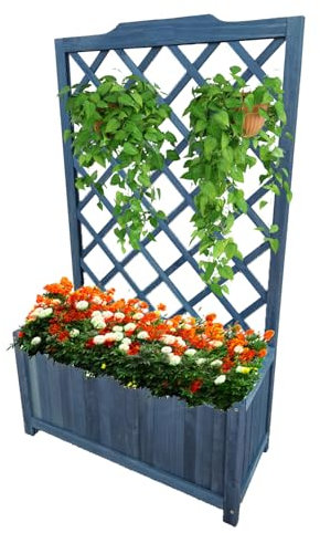 Large Rectangular Wooden Planter with Lattice Trellis Panels for Vines Garden Climbing Plants Flowers, Free Standing Plant Pot Box for Garden Patio Raised Bed,L60 x W24.5 x H100 cm, Grey