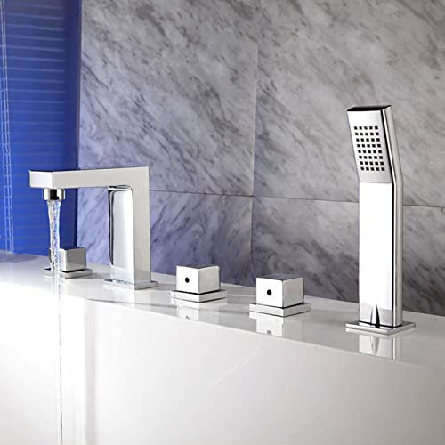 Badarmaturen-Set mit 5 Löchern, mit Dusche, Doppelhebel, Badewanne, Duscharmatur, Schwarz