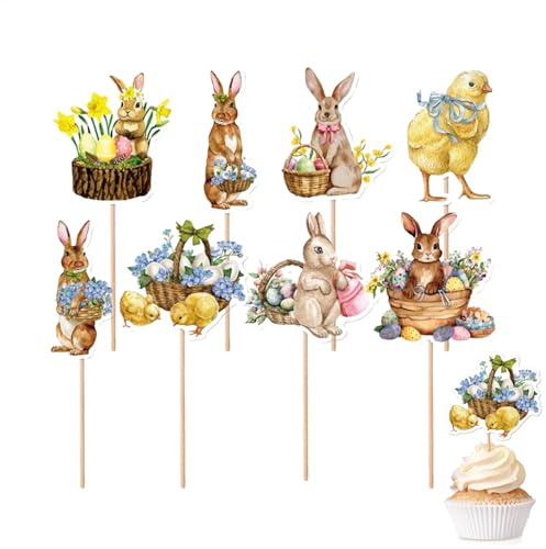 24 piezas Adornos de cupcake de conejito de Pascua | Cupcake Reutilizable Cartoon Topper Pelick Pick para la pared de la foto de la habitación, fondo de la cabina de fotografía, caja de dulces