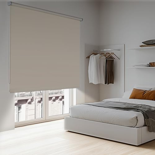 Verdunklungsrollo für Innenbereich Fenster und Balkontür Blackout Rollo Thermorollo Montage mit Bohren an Wand oder Decke STORESDECO Verdunkelungsrollo Beige 180x180 cm Stoffbreite 176,5 cm