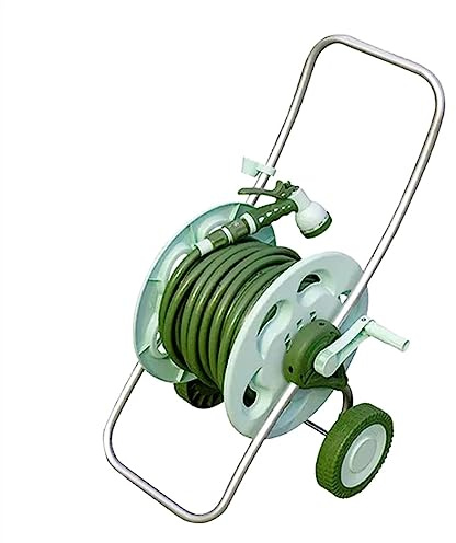 BSIDFEN Carrello Porta Tubo da Giardino, Carrello da Giardino Portatile Leggero con Ruote, manovella, con ugello per Tubo da 8 funzioni e avvolgitubo da Giardino da 30 m/100 Piedi da 1/2''