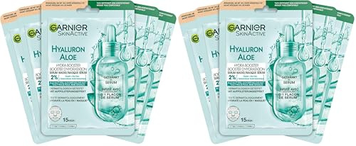 Garnier Serum-Tuchmaskenset Aloe Vera für alle Hauttypen, Erfrischend und feuchtigkeitsspendend, Mit Hyaluronsäure, Aloe Vera und Glycerin, SkinActive, Aloe Hydra Booster Serum-Tuchmaske, 5x 28g