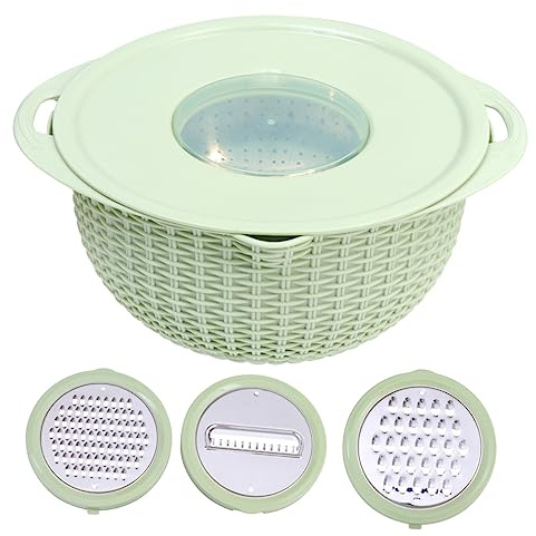 KOCKSHION Cesta De Drenaje De Doble Capa 32 Cm Acero Inoxidable Verde Escurridor Giratorio Multiusos Para Frutas y Verduras Con Tapa Para Cocina y Almacenamiento