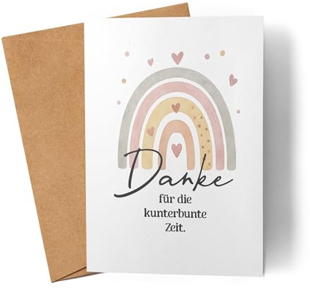 Lilavie-Design Danke für die kunterbunte Zeit Karte Grußkarte Abschied Geschenk Danke Erzieherin Lehrer Regenbogen Herz