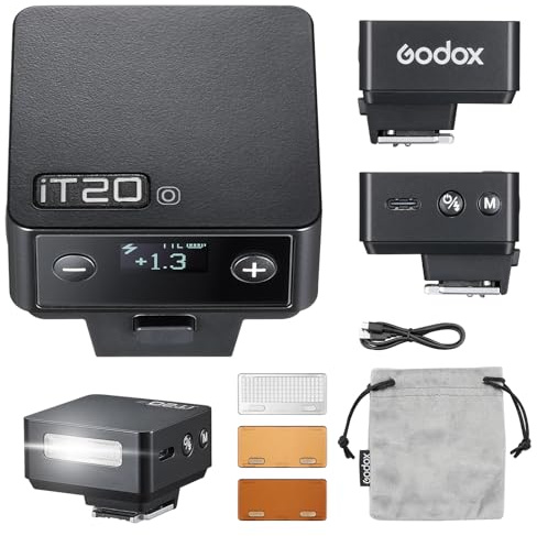 Godox iT20 O iT20-O con Zapata, Flash TTL para cámaras Olympus Panasonic, Flash de máxima Potencia de 700 μm, Recarga de 1,5 s, batería de Litio integrada, Mini Flash Speedlight con filtros (Negro)
