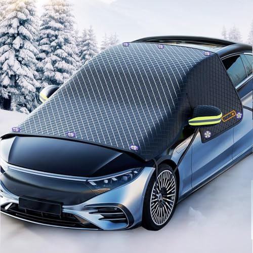 Maxee Frontscheibenabdeckung Winter, Verdickt Doppellagiges Oxford Windschutzscheibenabdeckung mit 10 Magnet, Türgriffe Abdecken, Scheibenabdeckung Abdeckung Auto Frontscheibe Für Die Gegen, Schnee