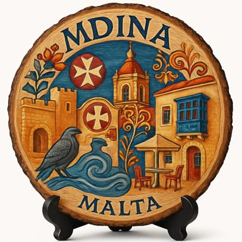 Mdina Souvenir Gift – Targa in legno da parete o da tavolo, Malta (Malta), souvenir per turisti, collezionisti di piatti e amanti dei viaggi, regalo decorativo senza tempo