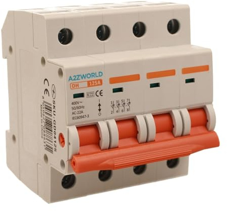 Disjoncteur modulaire triphasé 125A, 4P quadripolaire 4 modules DIN 380 V AC, IP20, certifié IEC60947-3