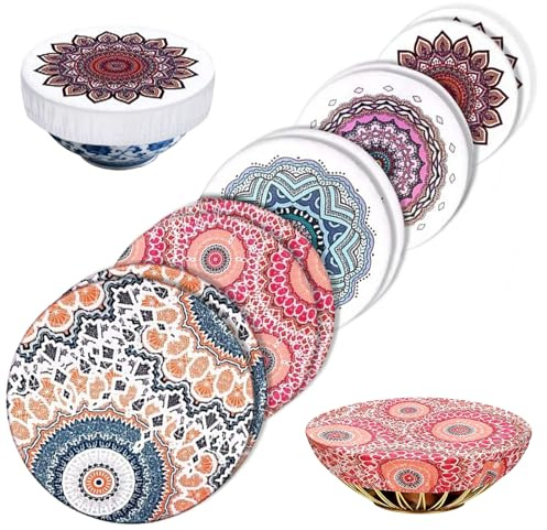 BAIFULAI 10 Stück Stoff Elastisch Abdeckhaube für Lebensmittel: Abdeckhauben für Lebensmittel Wiederverwendbare mit Gummizug, Lebensmittelechte Bedruckte Hüllen für Glassalat-Schüssel, Topf